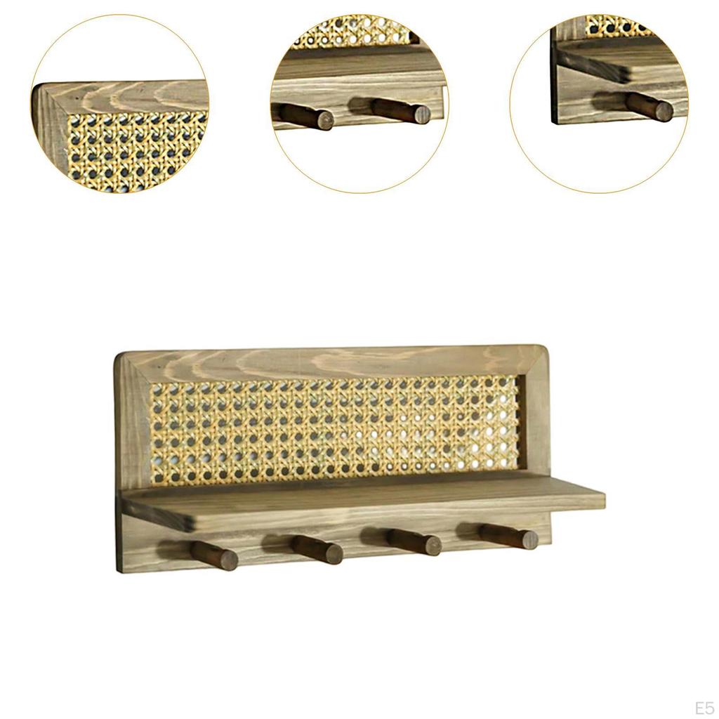 Coat Hanger Wall Mount with Shelf, Includes Four Hooks for Keys and Bags in Entryway