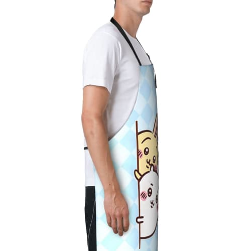 Cute Hachiware (Hachi-ware) Apron for Kitchen, Cafe, or Cooking, with Neck Strap and Pockets, Waterproof and Stain-Resistant for Home and Work Use