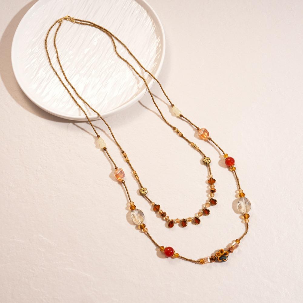Boho Retro Necklace Geometric Beaded Chain Long Necklace New Fashion Jewelry  Women