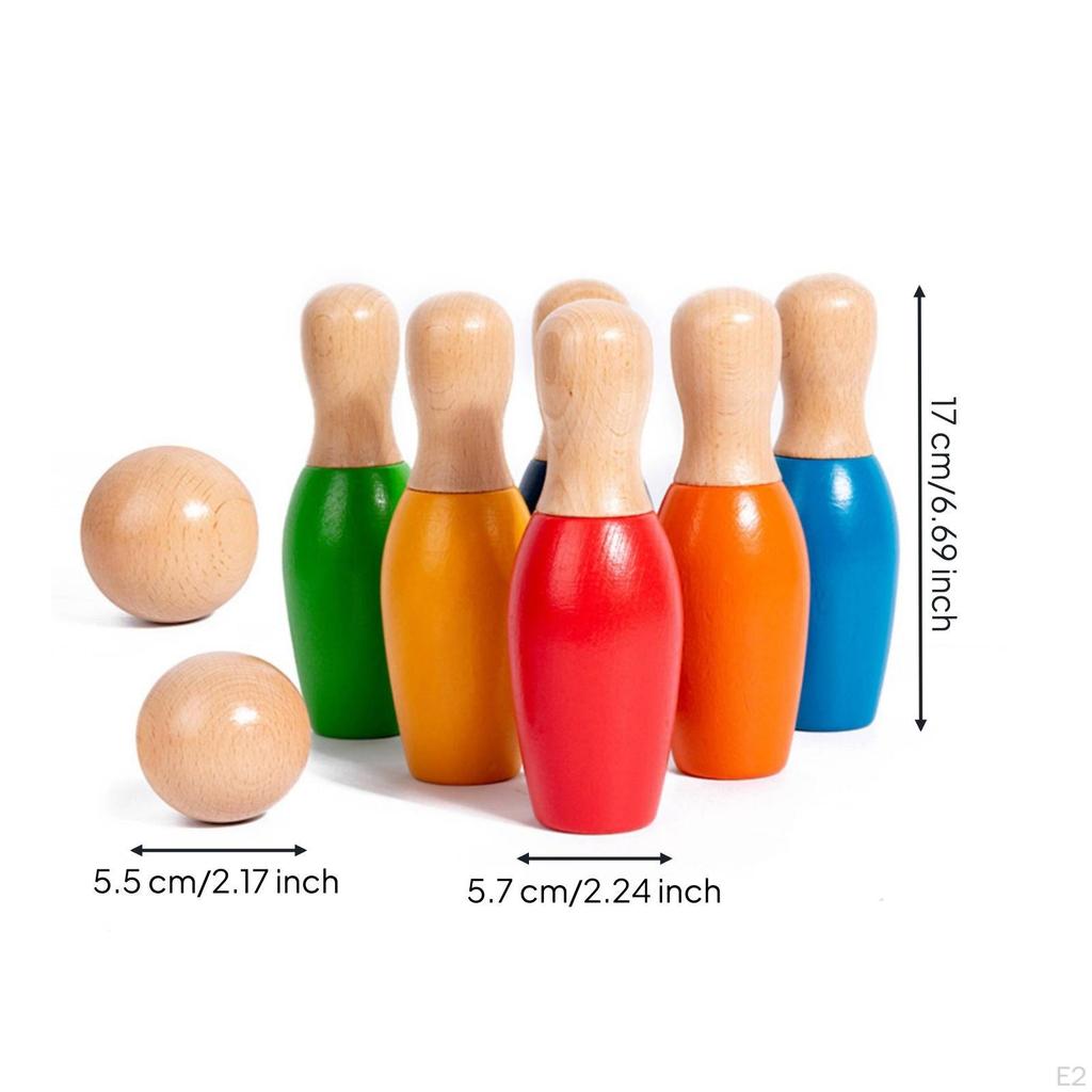 Wooden Tabletop Bowling Game Solid Wood Toy Indoor for Families, Young Children,