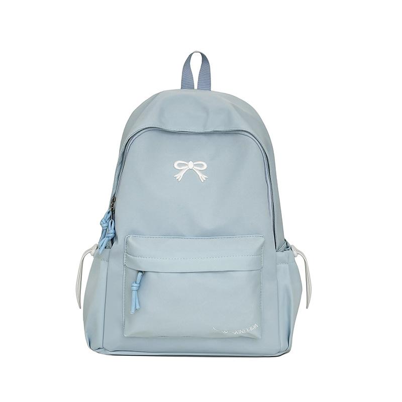 Schoolbag Japanese Ins Small Fresh Student Schoolbag Female Cute Embroidered Bow Backpack Solid Color Versatile Travel Backpack