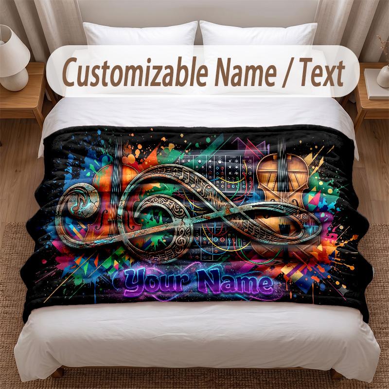 Music General Theme Soft Blanket Personalized Custom Name Text Print Warm Blanket Home Sofa Bedroom Decor