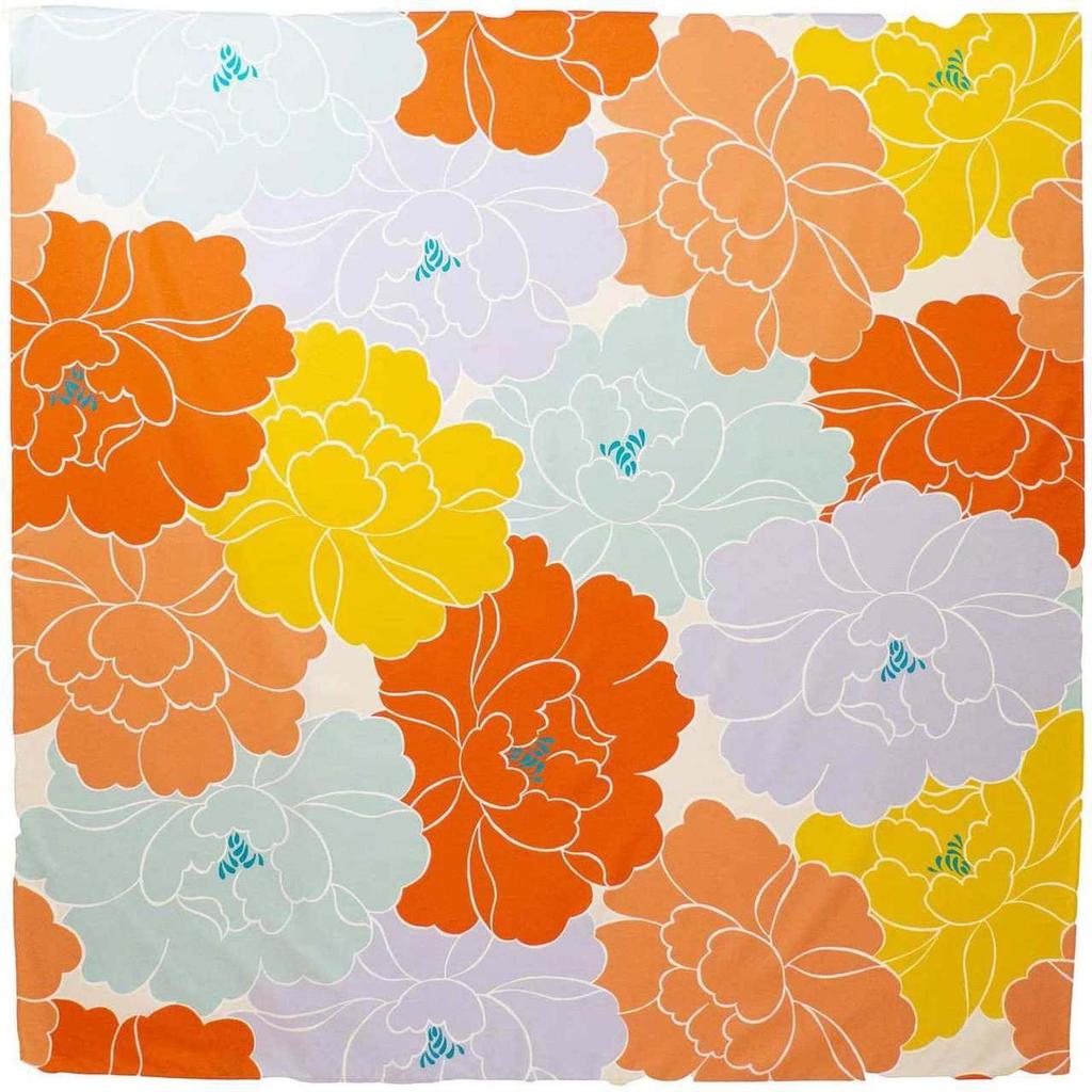 Musubi Furoshiki 100 Hime Musubi Aqua Drop Adeline Klam Peony Orange 100cm Polyester Water Repellent