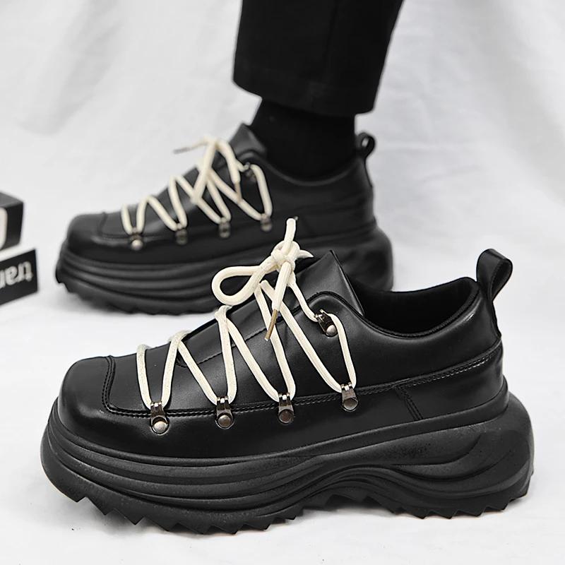 Fashion Thick Soled Trendy Fashion Designer Style Shoes Adolescents and Adults Leather Shoes Height Increasing Casual Outdoors Shoes Men