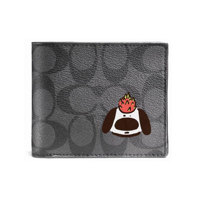 COACH [Customized bag] 3 IN 1 Wallet MAY All the Way Gothic Oracle Leather Wallet Men's Black dragon fruit puppy
