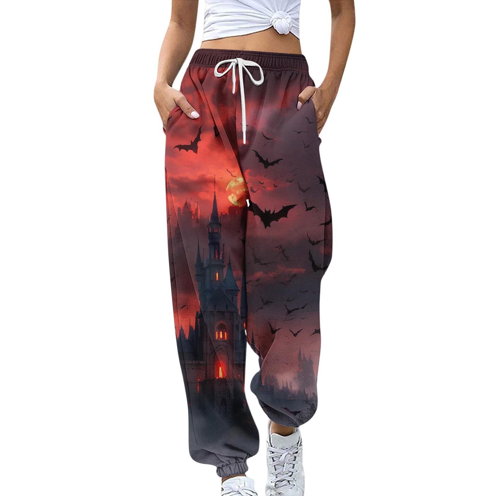 

Женские спортивные брюки с карманами, модные брюки с принтом на Хэллоуин, брюки с эластичной талией, повседневные спортивные брюки L чёрный