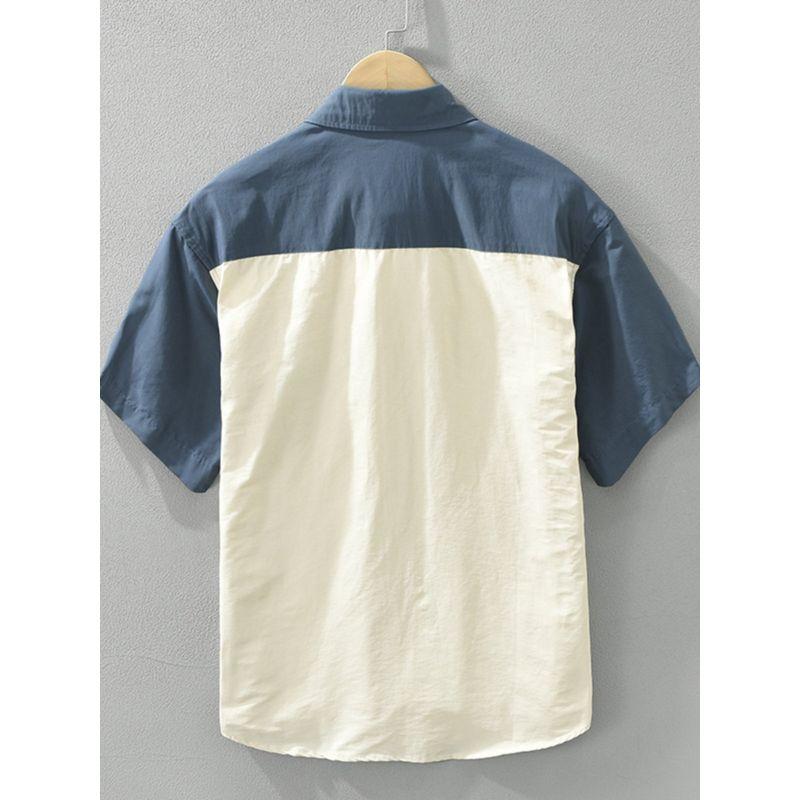 Summer 2025 New Japan Fashion Navy Style Short Sleeve Shirts Men's Hong Kong Style Fashion Brand Cargo Patchwork Casual Shirt