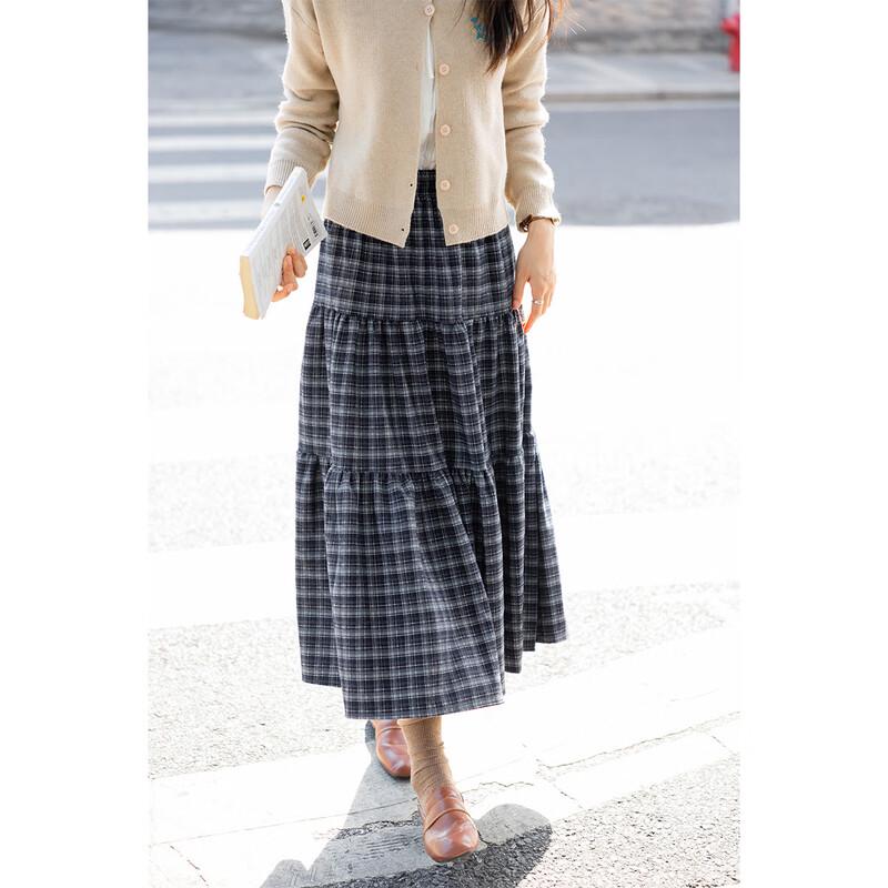 MOCANA Korean Retro Plaid A-line Midi Skirt