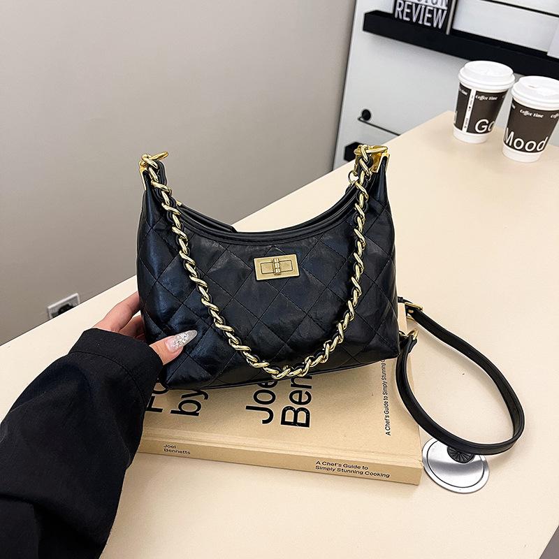 Rhombus Chain Bag Women's 2025 New Trend Fashion High Sense Shoulder Bag Maillard Messenger Bucket Bag