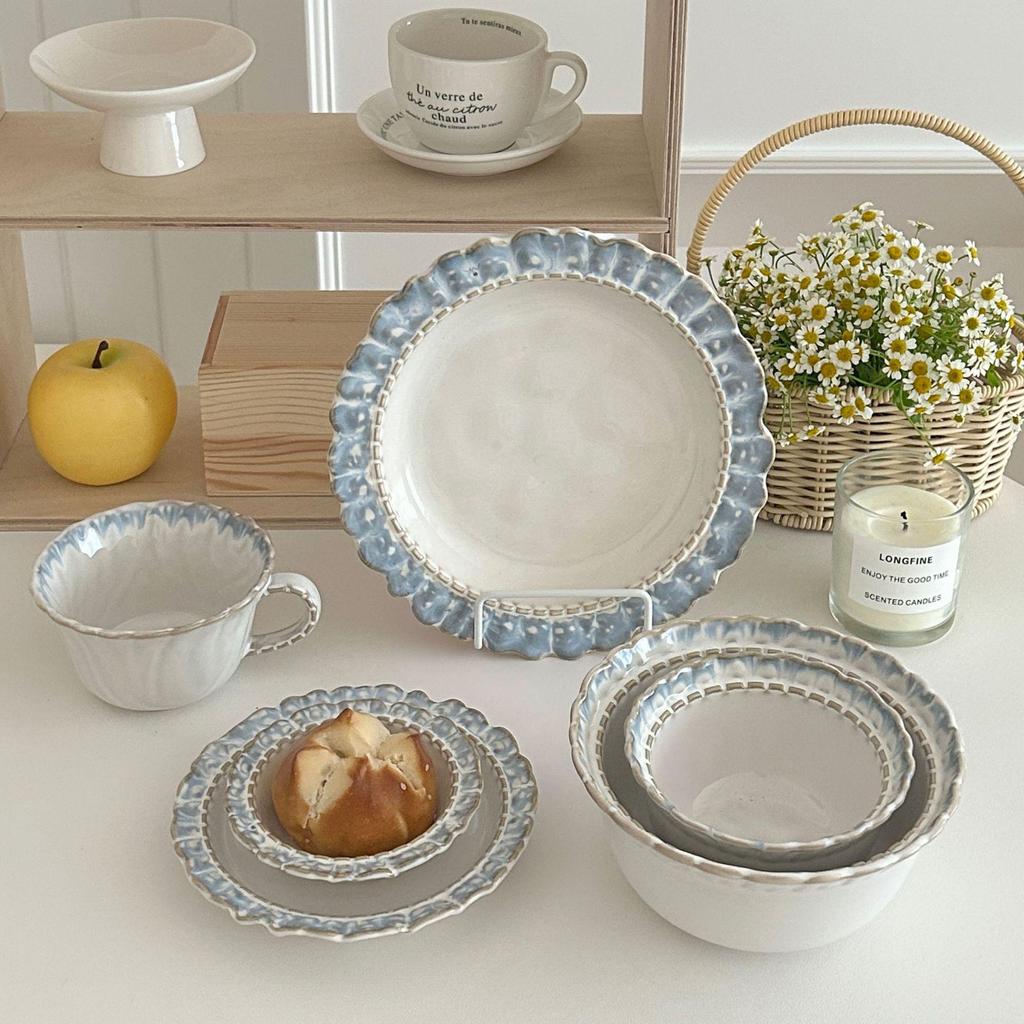 Elegant Ceramic Tableware Set: Underglaze Color Dinner Plates & Yogurt Bowls