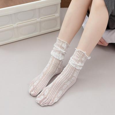 Spring And Summer Lace Stacking Socks Women'S Japanese Fungus Edge Mesh Socks Soft Sister Retro Flower Thin Women'S Socks Medium Tube