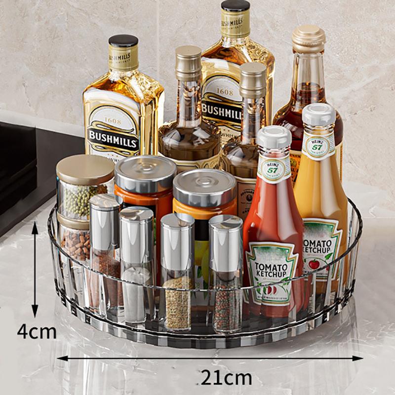 Luxury Rotating Storage Organizer Transparent Spice Turntable Kitchen Countertop Accessory Multifunctional Desktop Tray for Living Room Home Decor