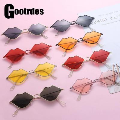 Gafas de Sol Sexy Labios Rojos para Hombres Mujeres Tendencia Retro Montura de Metal Fiesta de Halloween Cosplay Gafas Moda Lente Oceánica Gafas de Sol