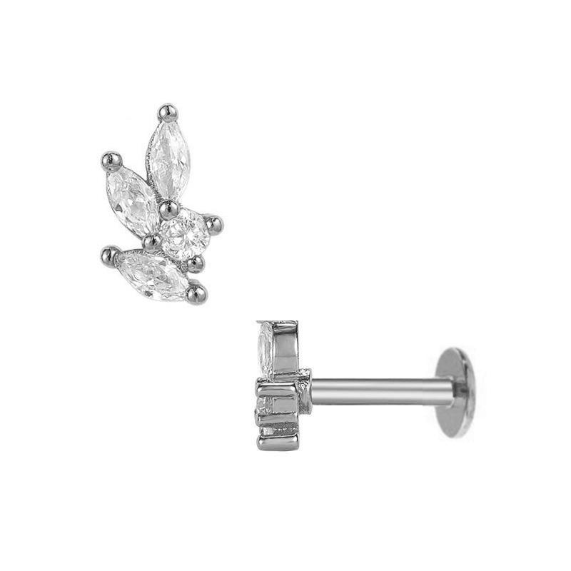 POENNIS 14KT Solid Gold Clear Crystal Helix Ear Piercing Labret with Lab-grown Diamond Diath Tragus Gold Stud Earring for Women