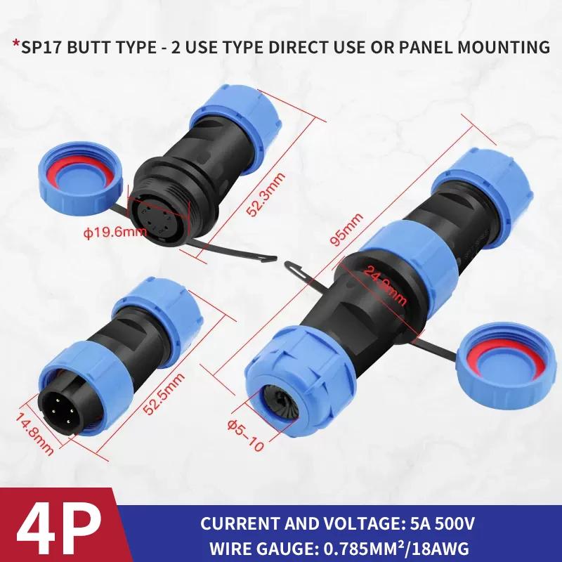 SP17 IP68 Waterproof Connector Docking Male Female Set Plug Socket 2/3/4/5/6/7/9Pin Wire Electric Aviation Cable Connector