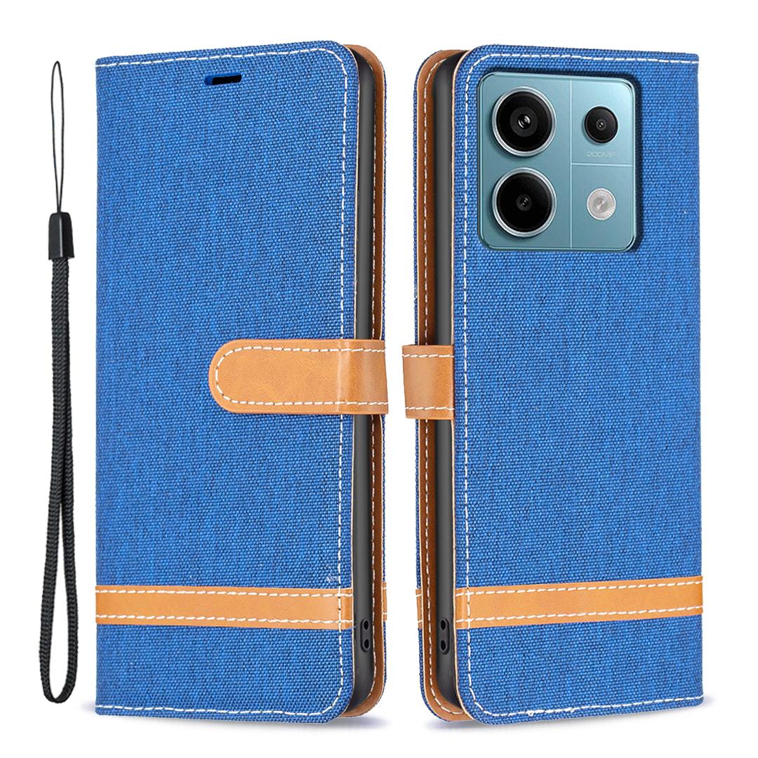 

Для Xiaomi Redmi Note 13 Pro 5G/Poco X6 5G Чехол Джинсовая ткань Сращивание Кожаный Чехол для телефона Sapphire