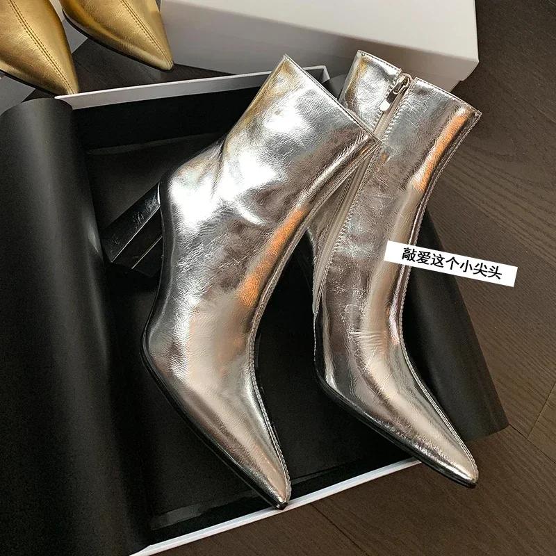 Fashion 2024 Autumn and Winter Hot Selling Comfortable Fashion High Heel Women's Boots Gold Silver Sexy Party Square Heel Women's Boots