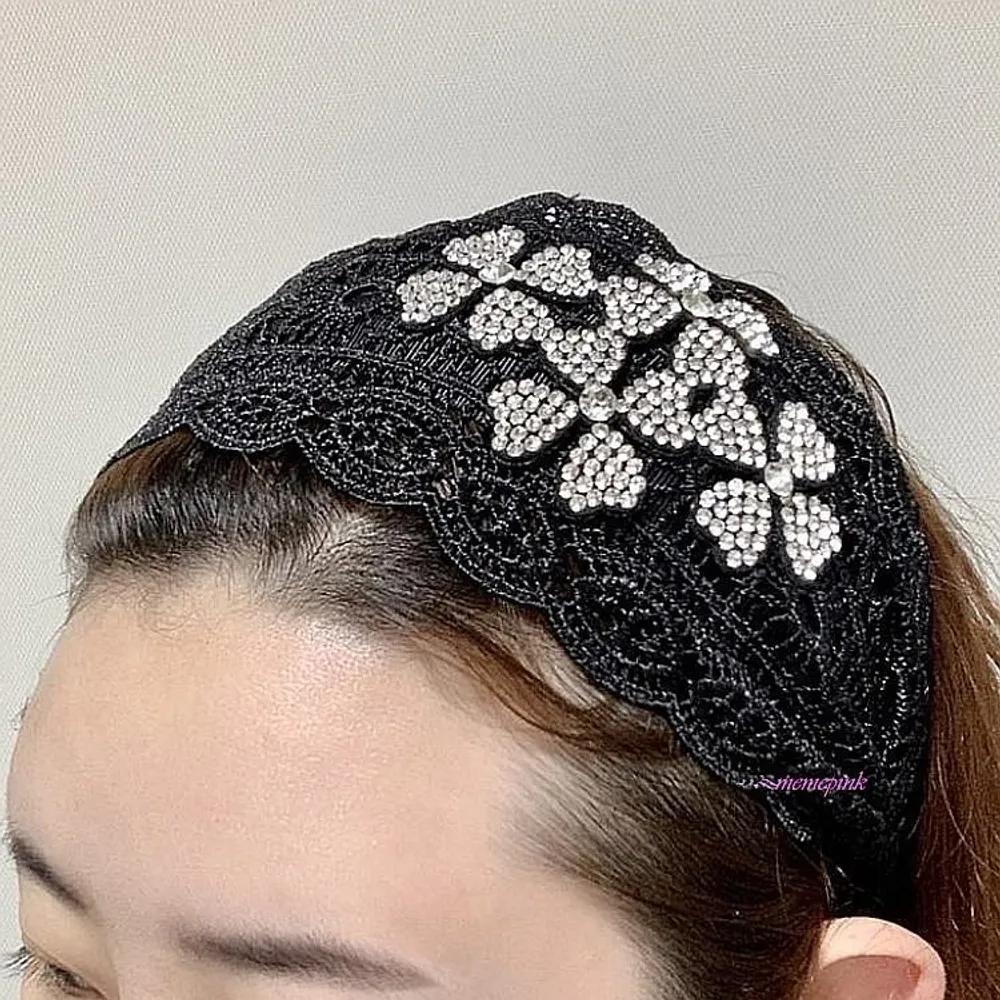 Headband Thick Cubic Hairband Jewel Wide Bob Wide Lace Women Black lmn672