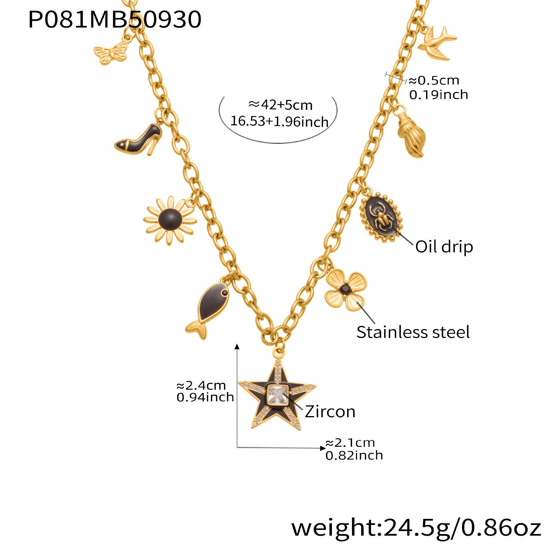 Qiong Yao 18K Gold-Plated Stainless Steel Multi-Pendant Necklace with Diamond Drip Oil Star