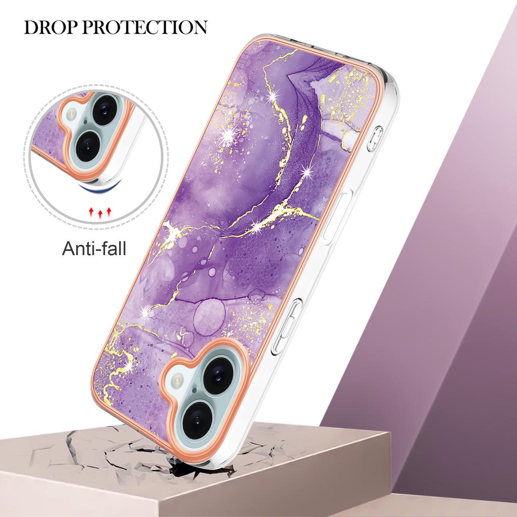 For iPhone 16 TPU Case with IMD Marble Pattern Electroplated Back Cover
