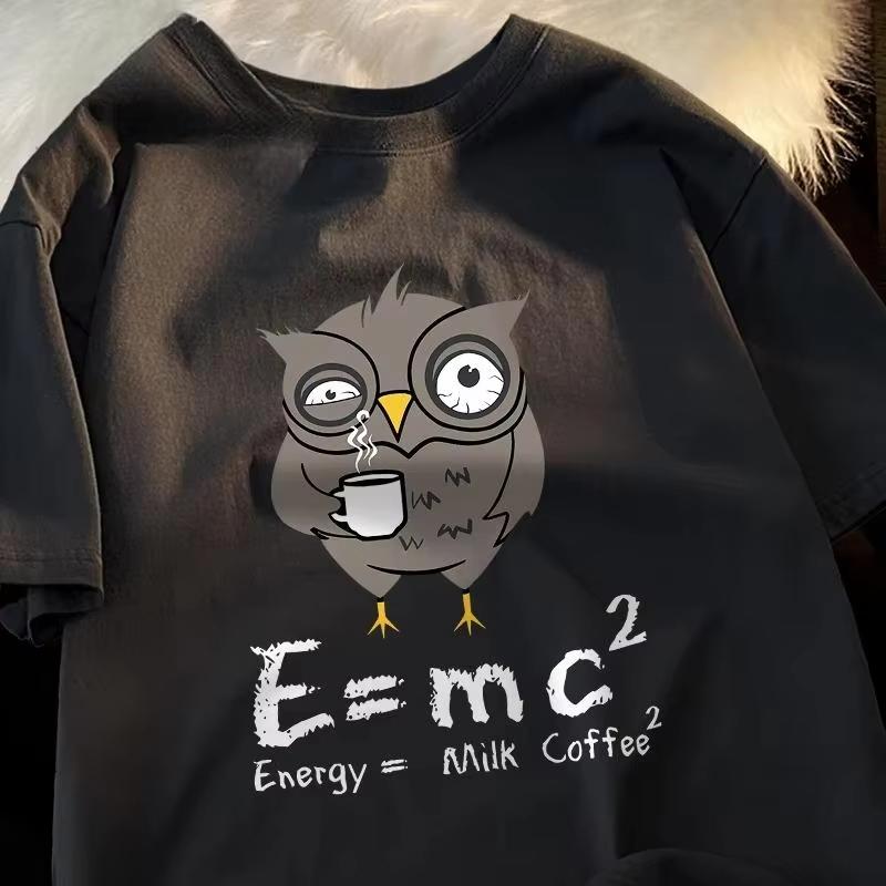 Unisex Funny Owl Graphic Tshirt Emc Milk Coffee Slogan Print Casual Short Sleeve Science Humor Streetwear Tee Unisex Unisex Gift