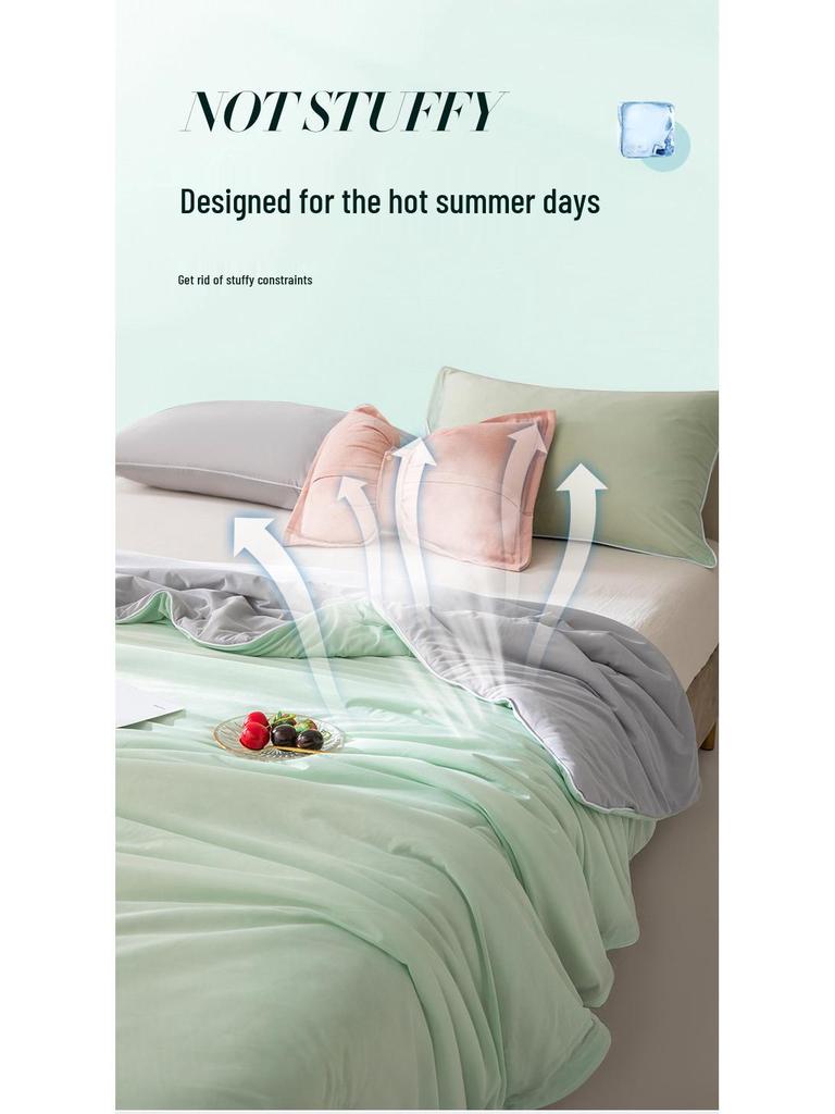 Class A Ice Silk Summer Quilt: Solid Color, Machine Washable, Thin Cooling Blanket for Air Conditioning