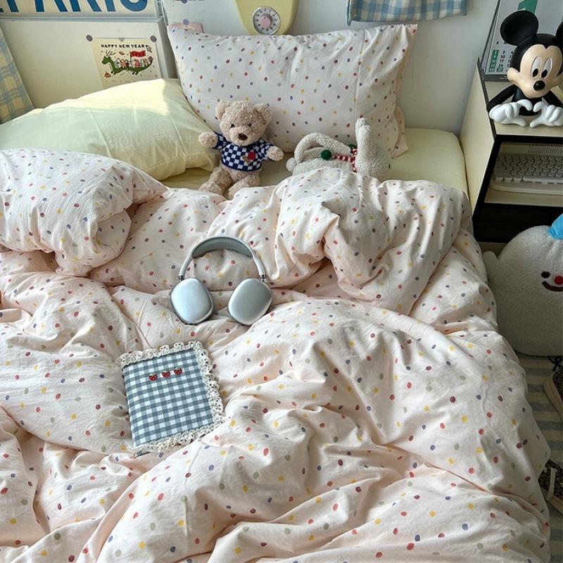 Washed Cotton Four-piece Set, Small Fresh Quilt Cover, Dormitory Bed Sheet Three-piece Set, Bedding
