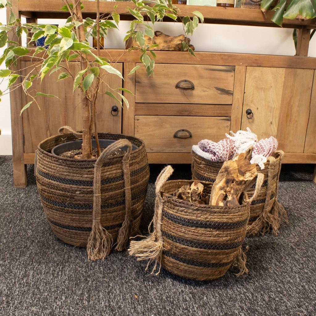 Bananna Leaf & Seagrass Large Baskets – Natural Browns- Set of 3