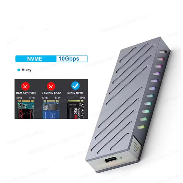 

Корпус для M.2 SSD 10 Гбит/с M.2 SATA/NVMe Двухпротокольный адаптер SSD SSD к USB 3.1 Внешний корпус для NVME PCIE NGFF SATA RGB-бокс NVME Protocol