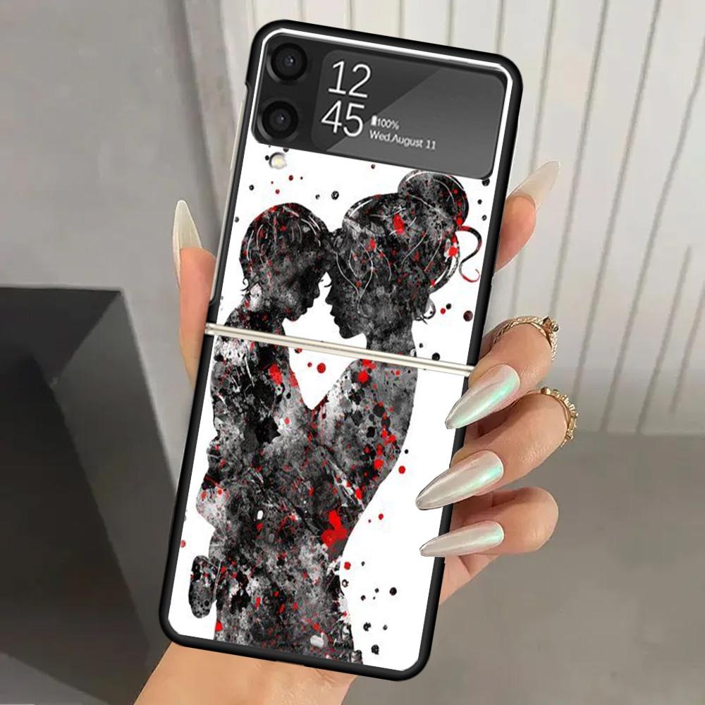 Mom Baby Girls Hard PC Phone Case For Samsung Galaxy Z Flip 6 5 4 3 Black Cover ZFlip6 Flip5 Flip4 5G Foldable Print Cases