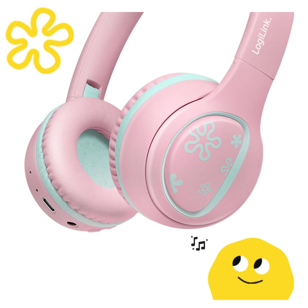 Wireless BT 5.4 headphones FOR children 85 dB microphone foldable pink