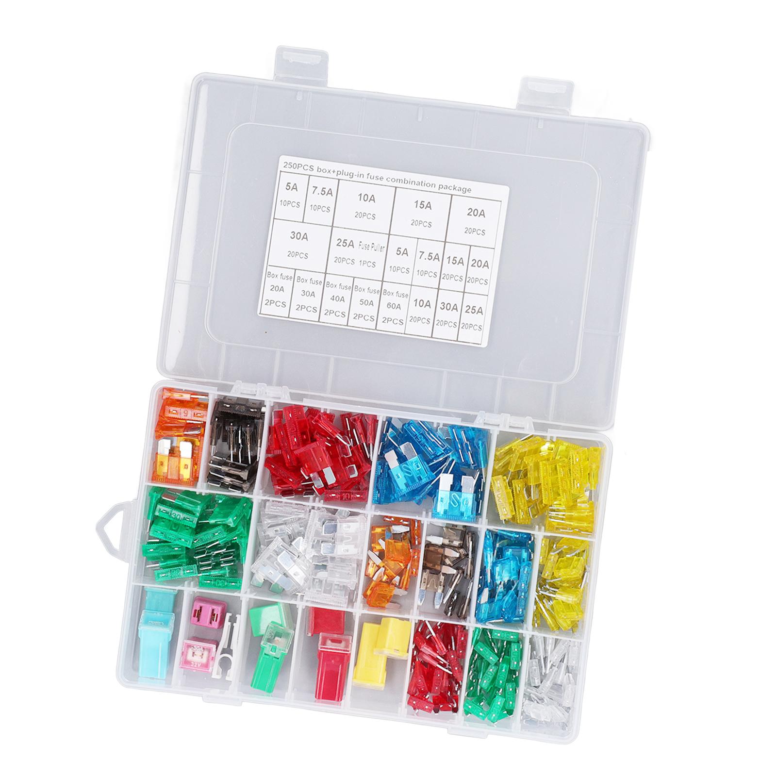 

250 штук автомобильных предохранителей Высокочастотные лезвийные и коробочные Комбинированный набор автомобильных предохранителей