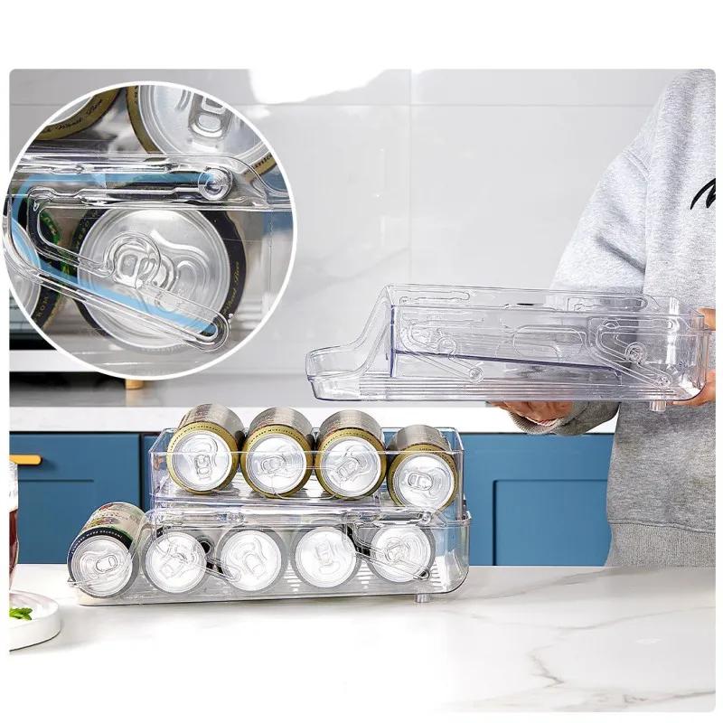 Stackable Clear Can Dispenser For Fridge 2 Tier Automatic Rolling Beverage Holder For Soda Beer And Canned Drinks