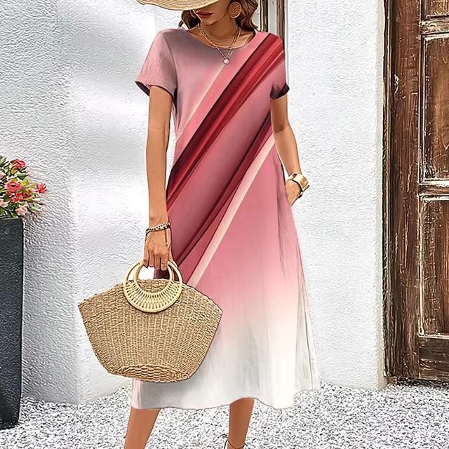 Abiti con Stampa Digitale 3D Donna Estate Manica Corta Scollo O Casual Ampio Vestito