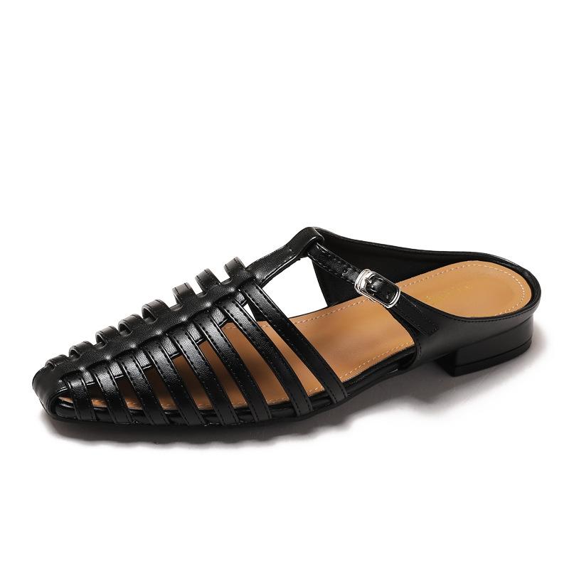 2026 Summer New Women's Roman Gladiator Sandals PU Leather Woven Slip on Slippers Low Heel Sandalias De Mujer Size 35 43 Zapatos