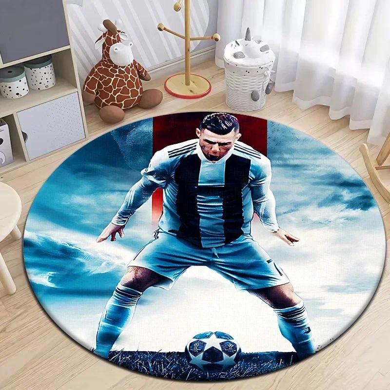Football Star Design Round Carpet - Non-Slip Flannel Rug for Living Room, Camping, Picnic, Yoga, Bedroom, and Area