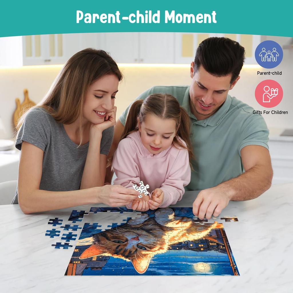 CHengQiSM 100-Piece Jigsaw Puzzle, Large Pieces, Sleeping Cat, Kids' 100-Piece Puzzle, Beginner's Cat Toy, Ages 6 and Up, Gift (45x35cm)