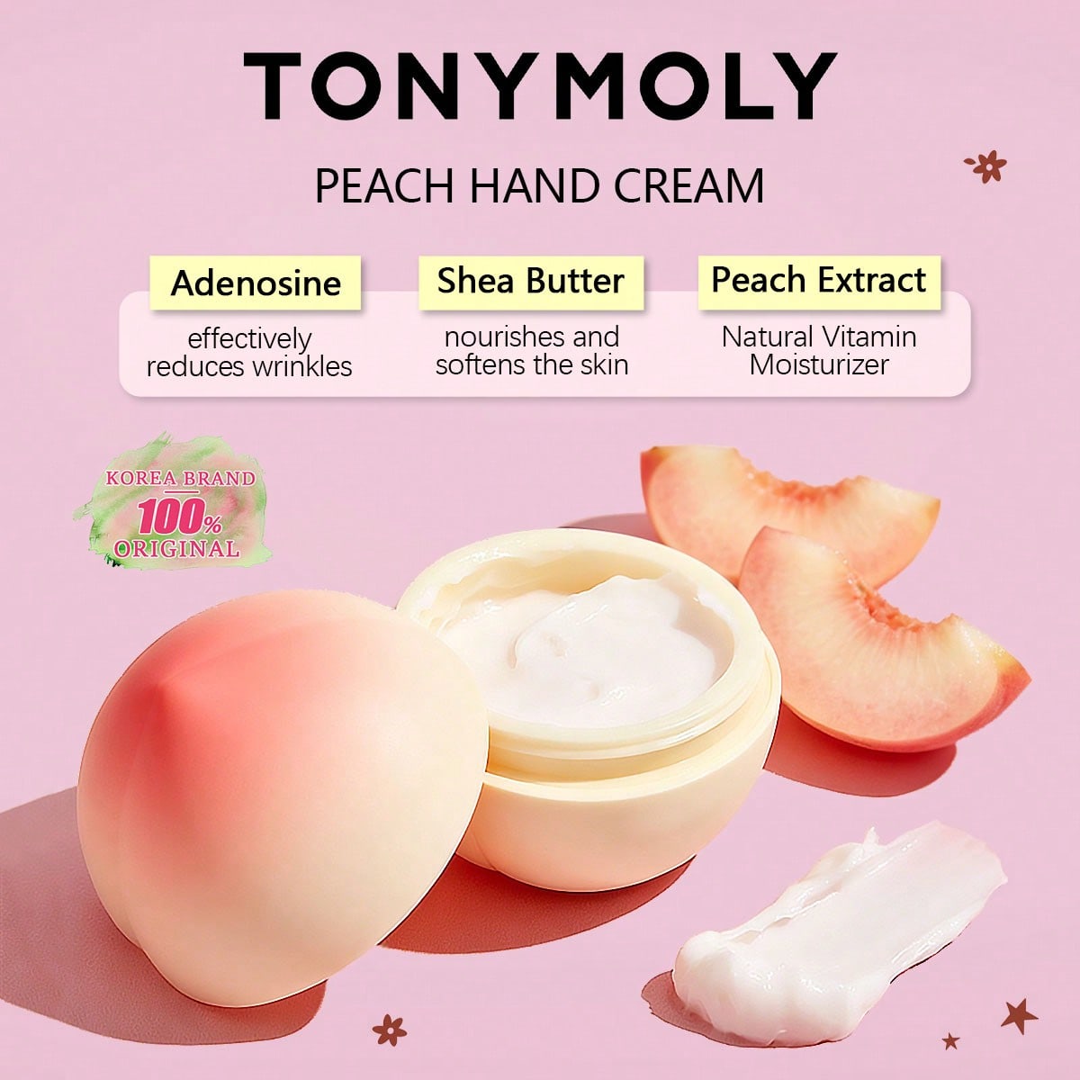 TONYMOLY PFIRSICH HANDCREME, Nährend und schnell einziehend, Nicht fettend, Feuchtigkeitsspendend, Macht trockene Hände weich, Koreanische Schönheit, Koreanische Kosmetik, 30g/1.05 Unzen 30g beige