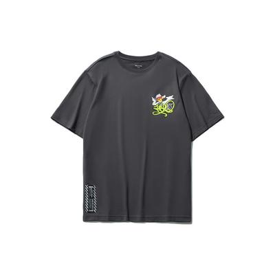 Li Ning X Disney Cartoon Print Crew Neck Short Sleeve T-Shirt Unisex Tops Black Gray AHSR546-2