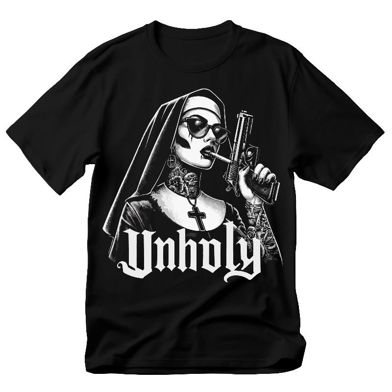 

Unholy Nun TShirt Gothic Horror Satan Baphomet Design Summer cotton loose and breathable unisex Tshirt 4XL