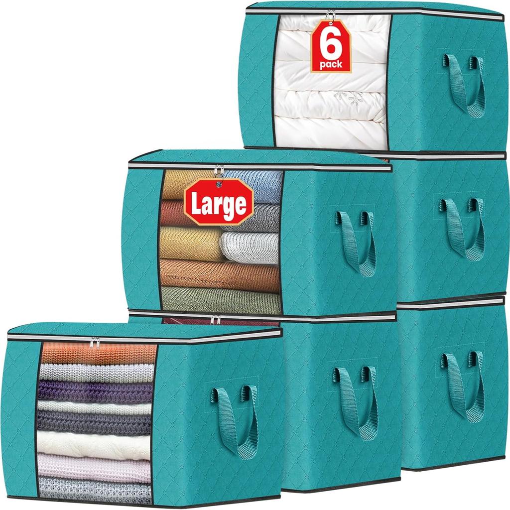 Fab Totes Storage Bags,Clothes Blanket Storage Bins Foldable Closet Organizers with Reinforced Handle for Home Dorm Storage and Organization