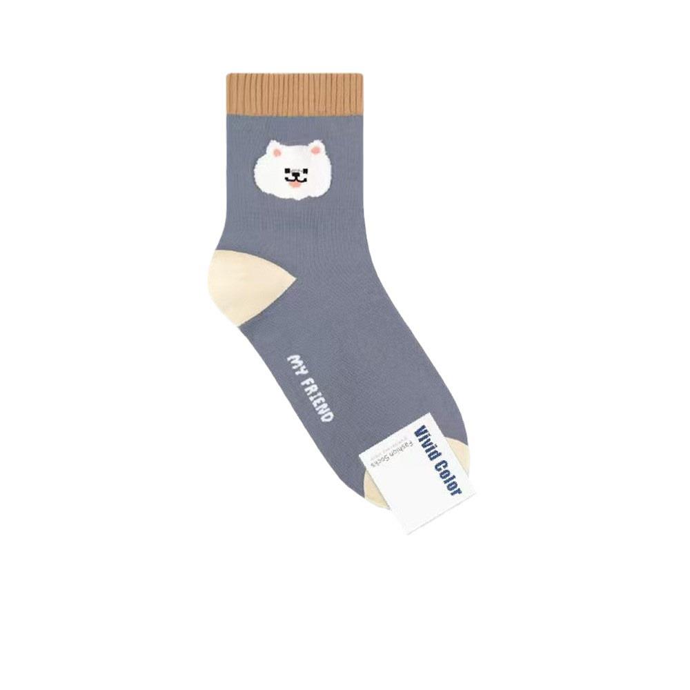 Korean Vivid Color Women's Cartoon Mid-Calf Cotton Socks for Spring/Autumn