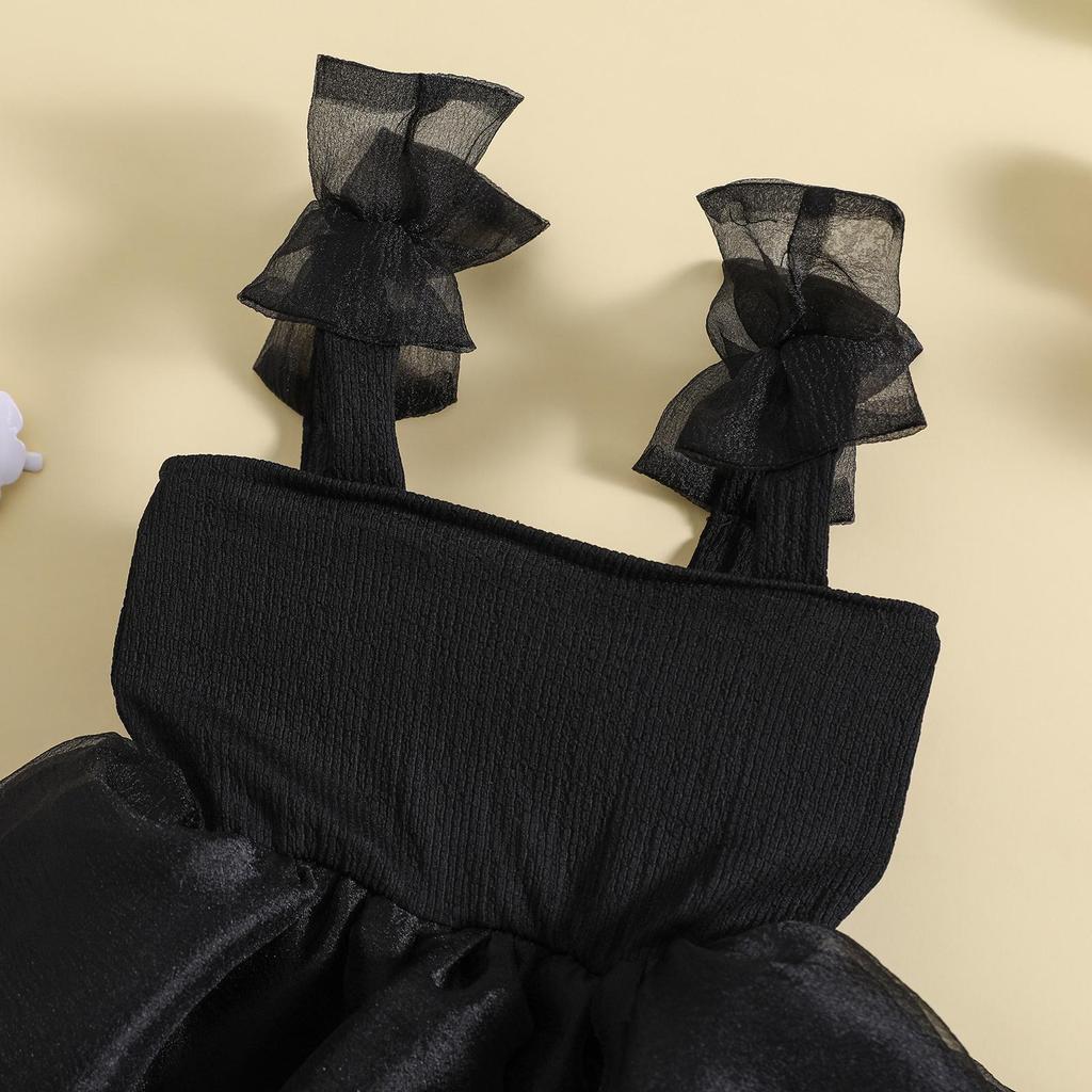 Jente A-line kjole 6M 12M 18M 24M 3Y 4Y 5Y 6Y Ermeløs sløyfe Tyll Patchwork Festkjole Sommerkjole til bursdag