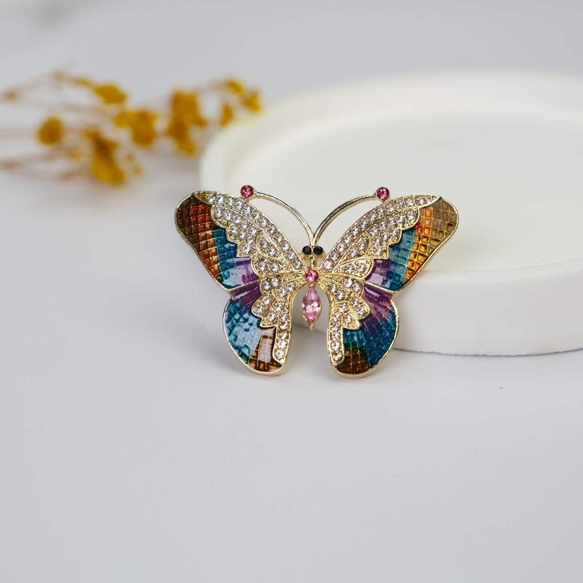 Colorful Gradient Butterfly Rhinestone Brooch - Elegant Accessory for Women s Fashion