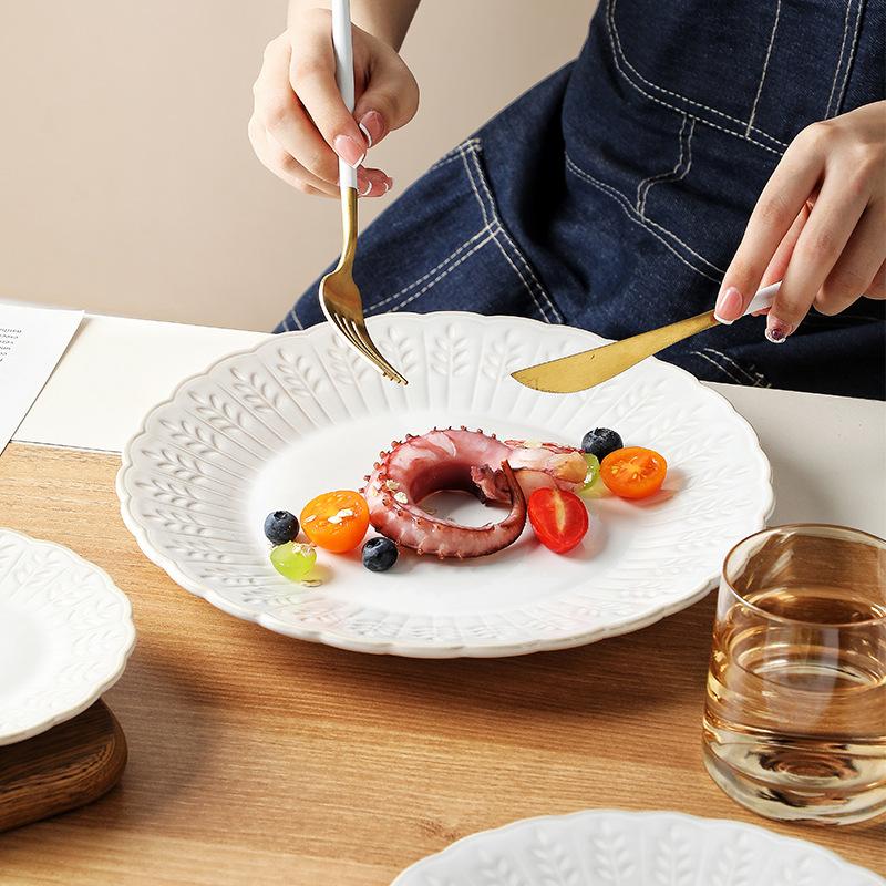 European Creative Relief Ceramic Plate Household Cake Dessert Plate Western Plate Steak Plate Vegetable Plate Breakfast Plate Fruit Plate