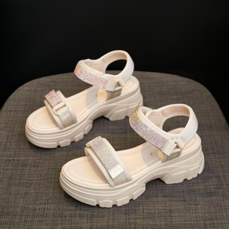 

Спортивные сандалии женская верхняя одежда лето 2024 новые туфли на платформе кекс пляжные туфли на высоком каблуке легкие увеличивающие рост туфли на липучках 40