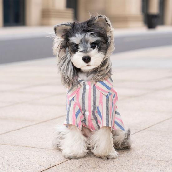 Yousheng Pet Shirt with Stripes And Plush Bear Button Down Short Sleeve Summer Puppy Outfits Breathable Pet T Shirt for Small Medium Dogs