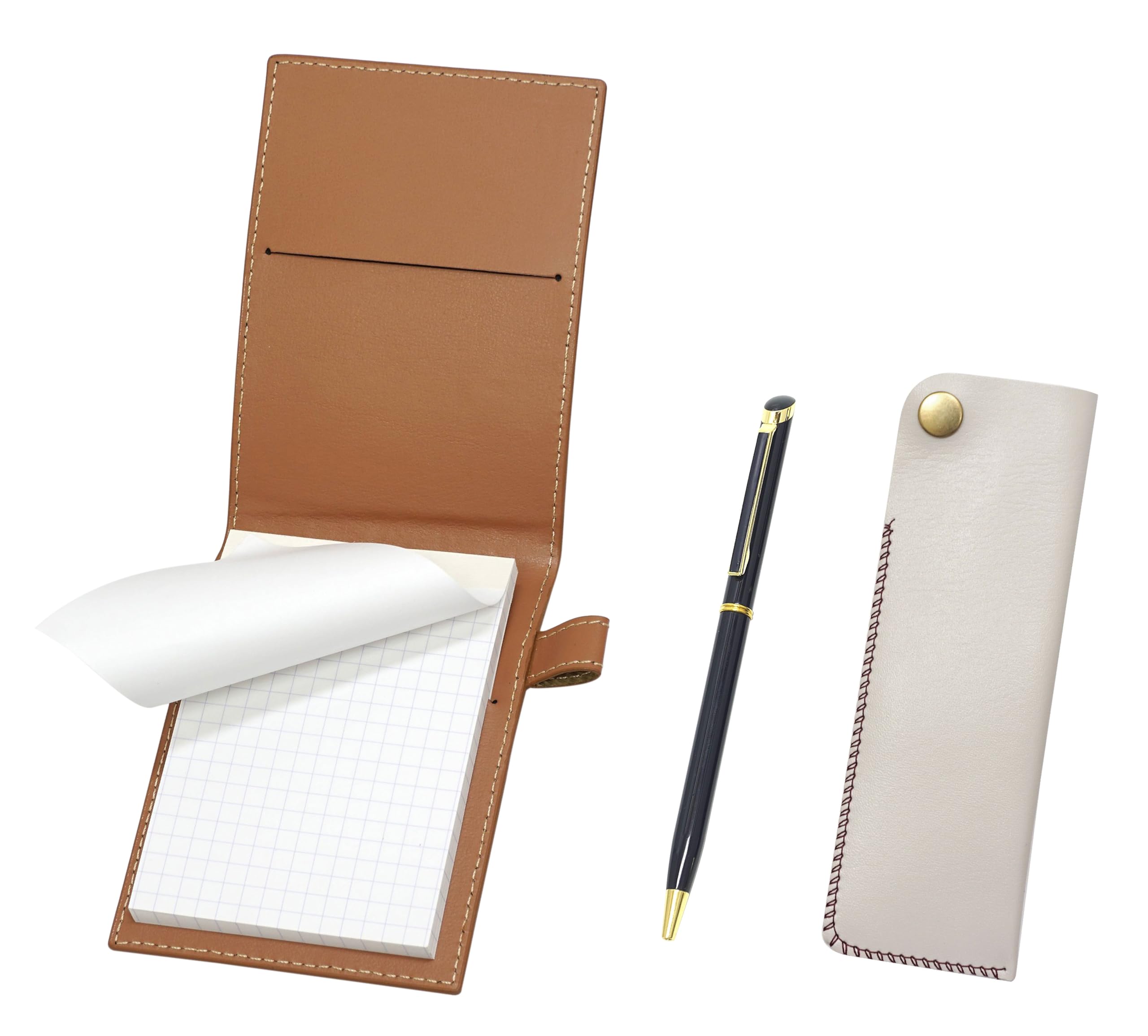 

Мини-обложка для блокнота из переработанной коровьей кожи цвета мокко с белым пеналом и набором синих эпоксидных вращающихся шариковых ручек на липучке (LS022PM-NK01W-WD002-L) синий