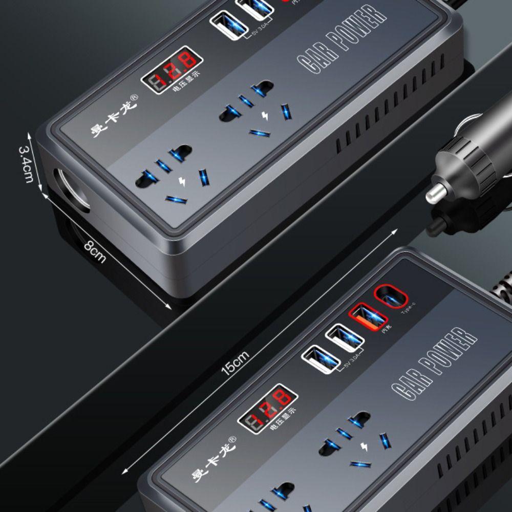 Universal Car Inverter DC 12V/24V To 220V QC 3.0 USB/Type C Charger Power Adapter 200W High Power Digital Display Car Converter