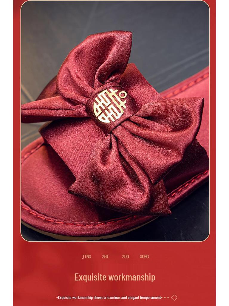 Auspicious Red Wedding Slippers Set for Bride & Groom - Spring/Summer Collection